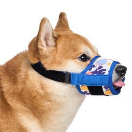 Eirpoot Dog Muzzle, Soft Floral Pattern Dog Muzzles for Small Medium Large Dogs with Adjustable Strap to Stop Biting Barking and Chewing, Allows Panting and Drinking（Blue -M）