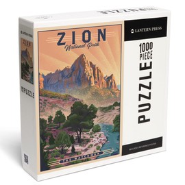 Lantern Press Zion National Park, Utah, Lithograph, The Watchman, 1000 Piece Jigsaw Puzzle for Adults, Made in USA with Reference Poster