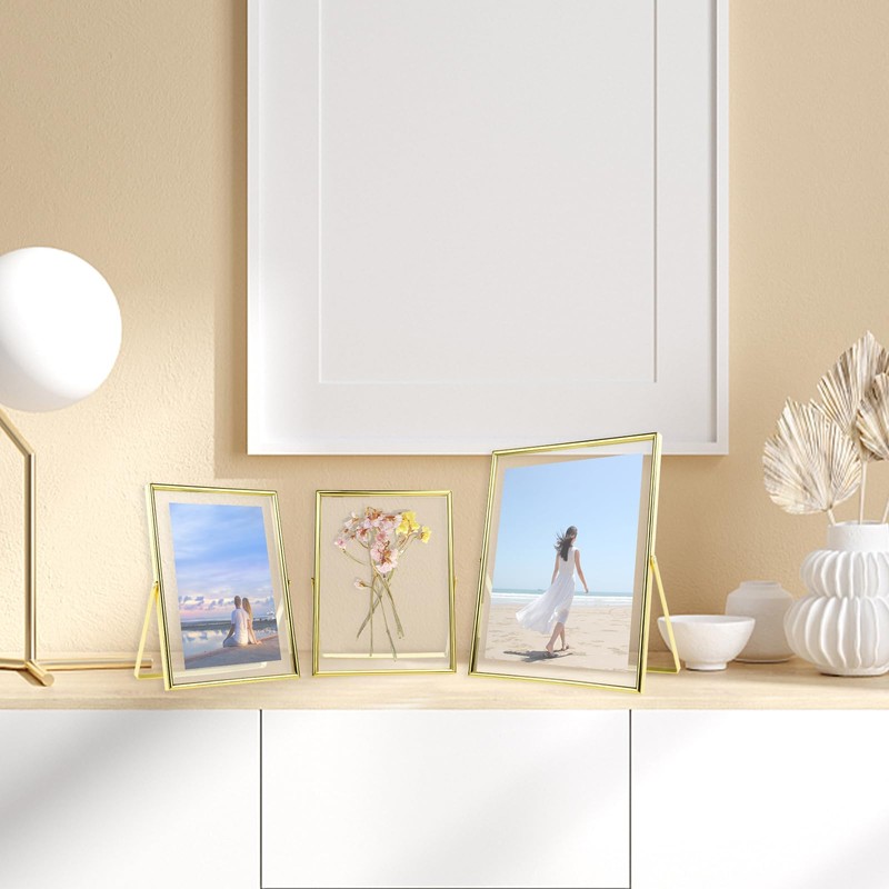 LELE LIFE Gold Floating Picture Frame - Real Glass Metal
