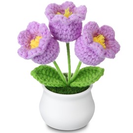 Vbepos Crochet Flowers Bouquet Knitted Flowers for Home Office Desk Decorations, Christmas Stocking Stuffers Birthday Gifts for Women Teacher Coworkers Mom Sister Friends, Purple