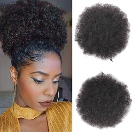 Xtrend Short African Kinky Curly Wrap Drawstring Puff Ponytail Hair Extensions Wig with 2 Clips for Black Women 2#
