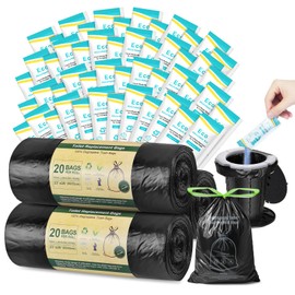 BLIKA 60pc Camping Toilet Bags Eco Absorbent Gel Set, Drawstring Portable Toilet Bags with Gel, 8 Gallon (30L) Heavy Duty 1.97 Mil, Toilet Replacement Bag with Toilet Powder for Camping Outdoor Hiking