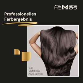 Femmas Hair Colour Set Light Blonde Ash Intensive 9.11 I Hair Colour Cream 100 ml + Oxycream 100 ml 9% I Permanent Hair Colouration + Developer I Gentle & Long Lasting I Salon Hair Colour for Home