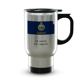 Kansas Sunflower State State Flag Home Pride Steel Mug, Kansas 14oz Travel Mug with Handle & Lid, Custom Travel Tumblers, Gift For Birthdays, Spill Resistant Tumblers for Women, Handwash only