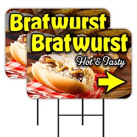 Vista Products Bratwurst 2 Pack Double-Sided Yard Signs 16" x 24" with Metal Stakes (Made in Texas)