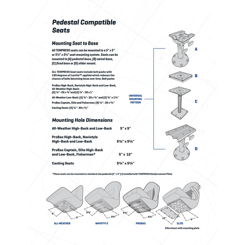 Tempress Navistyle High Back Folding Boat Seat (Blue/Gray)