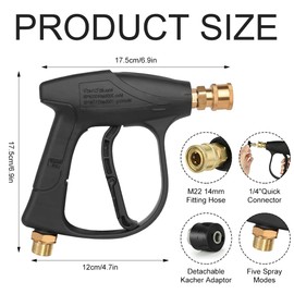 Afenau High Pressure Washer Gun, Tubby Pressure Washer Gun with M22 14MM Fitting Hose Connector and 5 Nozzles & 1/4'' Quick Connector, Car Wash Gun Short Gun for Car Washing and Patio Cleaning