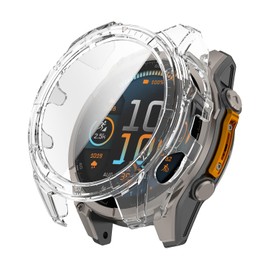 Miimall Case Bumper for Garmin Fenix 8 with Tempered Glass Screen Protector, Anti-Drop, Shockproof, Women Men Full Face Cover Hard Replacement PC Protective Case Shell for Fenix 8 47mm Solar(Clear)