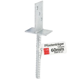 T-post holder for embedding in concrete, 90 x 60 x 110 mm, 1 piece, post holder, corrosion resistant, hot-dip galvanised steel, for fence posts, concrete anchor, 200 mm