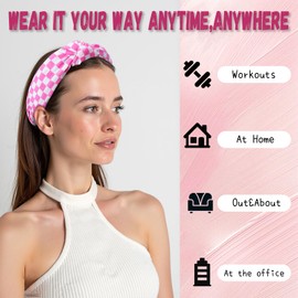 AWAYTR 4-Pack Headbands for Women Wide Elastic Top Knotted Pearl Hair Bands for Girls Hair Accessories (Light Pink, One size)