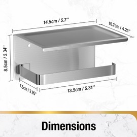 HITSLAM Brushed Nickel Toilet Paper Holder with Phone Shelf, Adhesive or Screw Wall Mount Toilet Paper Roll Holder, Rustproof Stainless Steel Toilet Tissue Holder for Bathroom, Kitchen
