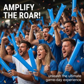 Pack of 10 Blue - 60 cm Inflatable Clapping Bars for Football & Events - Robust Fan Item for Cheering - Clapping Sticks for Stadium, Party and Sports Events
