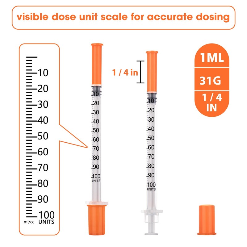100Pack Lab Dispensing Transfer Liquid U-100-31 Ga, 1.0cc/mL Jeringas with
