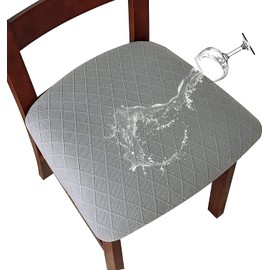 SHENGYIJING Stretch Diamond lattice Waterproof Chair Seat Covers for Dining Room Chairs Covers Dining Chair Covers Kitchen Chair Covers with Buckle (Light Gray,6)