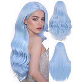 HANNE Light Blue Wig for Women 26 Inch Synthetic Wig Heat Resistant Long Body Wavy Blue Wigs for Women (Light Blue)