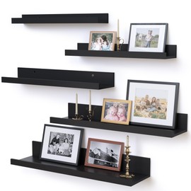 Upsimples Home Floating Shelves for Wall Décor Storage, Wall Shelves Set of 5, Small Picture Ledge Farmhouse Shelves, Wall Mounted Wood Shelves for Living Room, Bedroom, Bathroom, Kitchen, Black