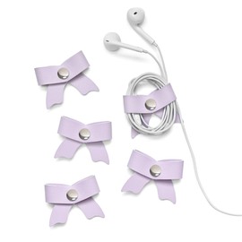 SenseAGE 5 Pack Cord Organizer, Bow Cord Keeper, Cable Organizer USB Holder, Leather Cable Management, Cable Straps, Earphone Winder, Storage Straps for Electronics, Earbuds, Small, Purple