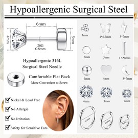 JeweBella 15 Paar Ohrringe Gold Set Piercing Ohr Medizinische Ohrstecker Gold Hypoallergene 316L Chirurgenstahl Ohrringe Gold Stecker Creolen Ohrringe Set Helix Piercings Gold Ohrpiercing für Damen