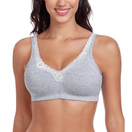 Curyon Women's Cotton Bra Non Padded Wirefree Lift Lace Floral Plus Size Comfort Everyday Bras Grey 40C
