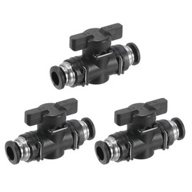 PATIKIL 8mm Pneumatic Ball Valve 3 Pack 8mm OD BUC Push to Connect Tube Fittings Ball Valve Union Straight Air Flow Control Valve for Air Hydraulic Black Silver
