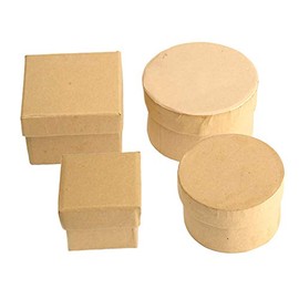 Pracht Creatives Hobby 7648-01541 Kraft Cardboard Boxes in a Set, 4 Gift Boxes, 2 x Round and 2 x Square, with Lid for Decorating, Storing and Gifting