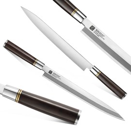 XINZUO 12 Inch Sashimi Knife X7Cr17MoV Forged Steel,Traditional Japanese Crafts Yanagiba Filleting Knife,Single-edged Blade,Professional Chef Sushi Knife-Ebony Wood Handle-Betula Wooden Sheath