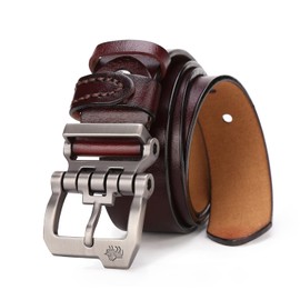 BISON DENIM Men's Belt - Leather Waistband with Anti-Scratch Pin Great for Jeans Cowboy & Work Wear Casual Alloy Buckle Belts