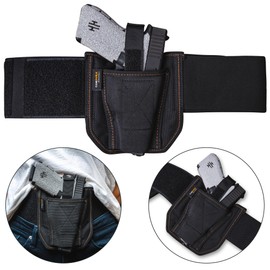 VNSH Lite Belly Band Holster for Men & Women | Comfortable Waist Band Holsters for Concealed Carry | Fits Smith Wesson Glock 19, 17, 42, 43 Similar Guns, Pistols & Revolvers | Built-in Mag Pouches
