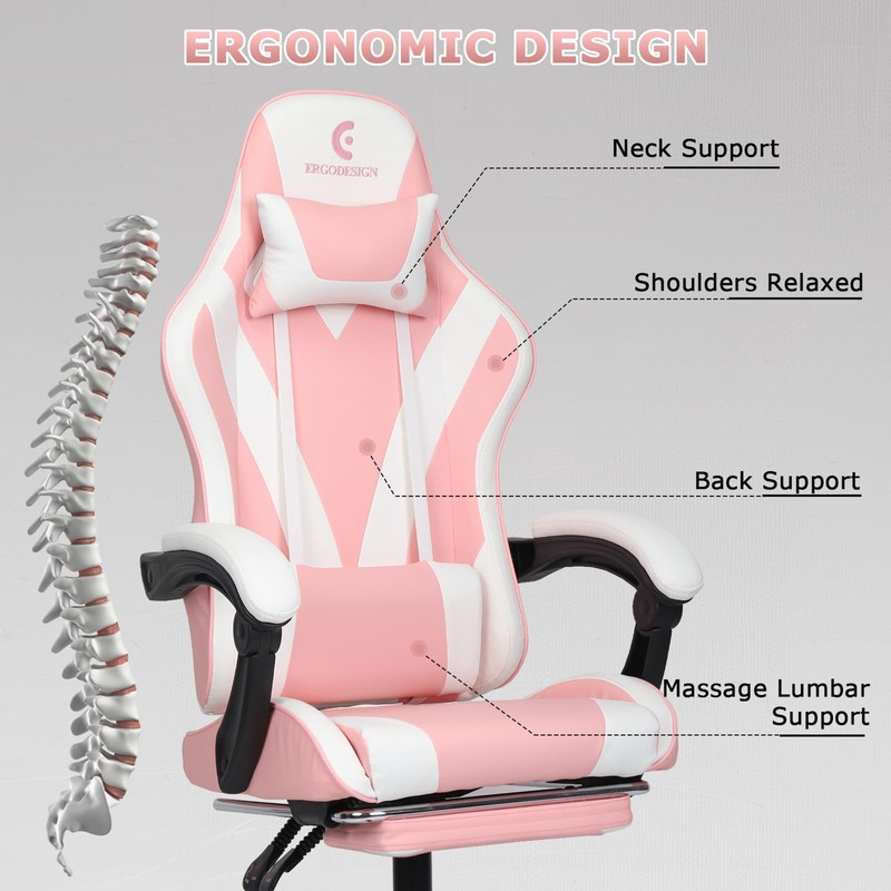 ErgoDesign Gaming Chair with Linkage Armrest & Footrest, High Back