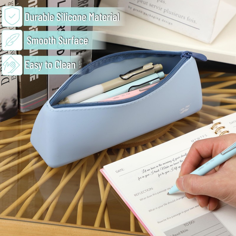 Mr. Pen- Silicone Pencil Case Pouch, Muted Blue, Aesthetic Triangular
