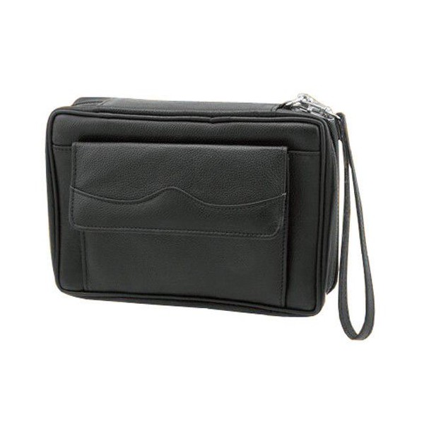 Leather Black Pipe Product Pouch Travel Case with Strap Handle Holds 6 Pipes