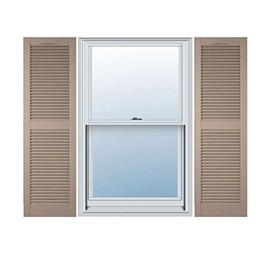 Ekena Millwork LL1C12X06200WI Lifetime Vinyl, TailorMade Cathedral Top Center Mullion, Open Louver Loks Shutters (Per Pair), 12"W, Wicker