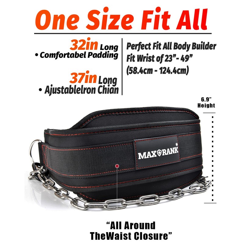 Dip belt With 37-40" Chain, 550lbs - 650lbs Weight Capacity,