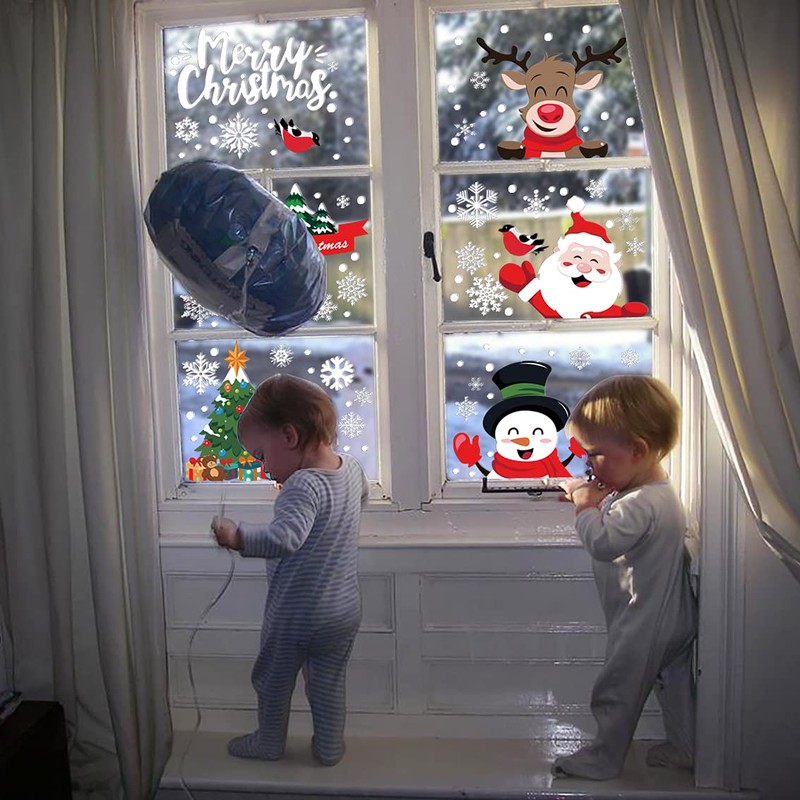 CINECE Christmas Stickers Decoration Removable Glass Window Static Stickers 223pcs