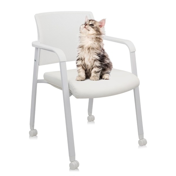 CLATINA Mesh Back Stacking Arm Chairs with Wheels, Side Desk