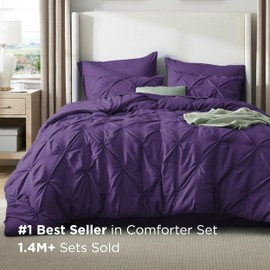 Bedsure Queen Comforter Set Purple - Bed in a Bag Queen Size Bedding 7 Pieces, GentleSoft™ Pintuck Bed Set Gift for Family, Pinch Pleat All Season Comforter with Sheets, Pillowcases & Shams