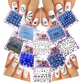 Lovely Nail Art 3D Stickers Decals White Silver Gold & Black Collection of 10 - Flowers ♥ Hearts ♥ Seashells ♥ Words ♥ Long Ornaments, etc - / GSBWX /