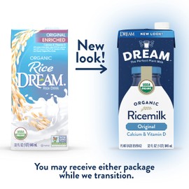 Rice Dream Organic Rice Milk Drink, Enriched Original, Calcium & Vitamin D, Vegan Dairy Alternative, Lactose Free, Shelf Stable, 32oz (Pack of 12)