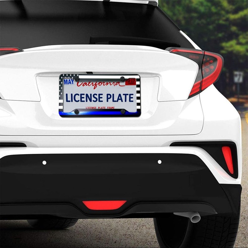 RCKJNJ Thin Blue Line License Plate Frames - Aluminum American