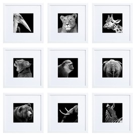 HEART ART 10x10 White Picture Frames set of 9, Display Photos 6x6 with Mat or 10 x 10 without Mat, Gallery Wall Frames Set