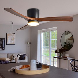 IBalody 36in Quiet Ceiling Fans 12W LED Black Ceiling Fan with Lights Bedroom Dining Room Nordic Ceiling Lights Fan Lighting 6 Gear Wind Speed Ceiling Fan Light Wooden Fan Blades