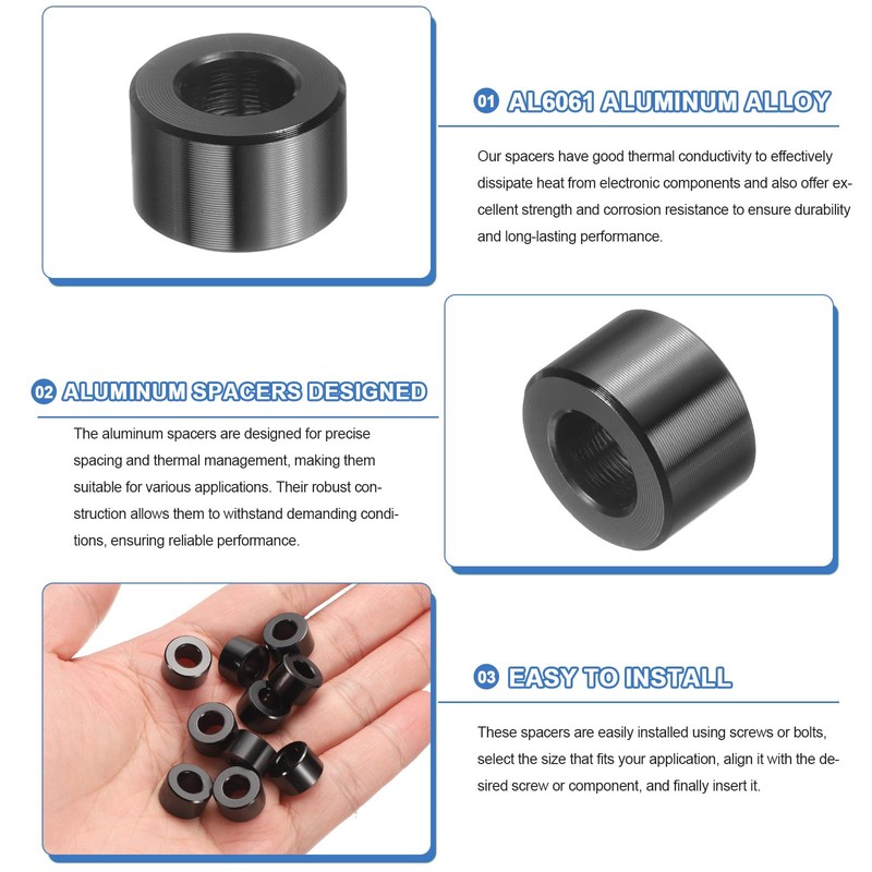 uxcell 10 Pcs Aluminum Spacer, 1/4" Bore x 1/2" OD