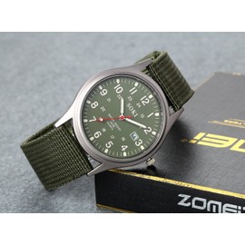 Lancardo Analog Quartz Watch with Woven Nylon Band Calendar Luminous Hand Military Time 24H (Army Green) for Father's Day