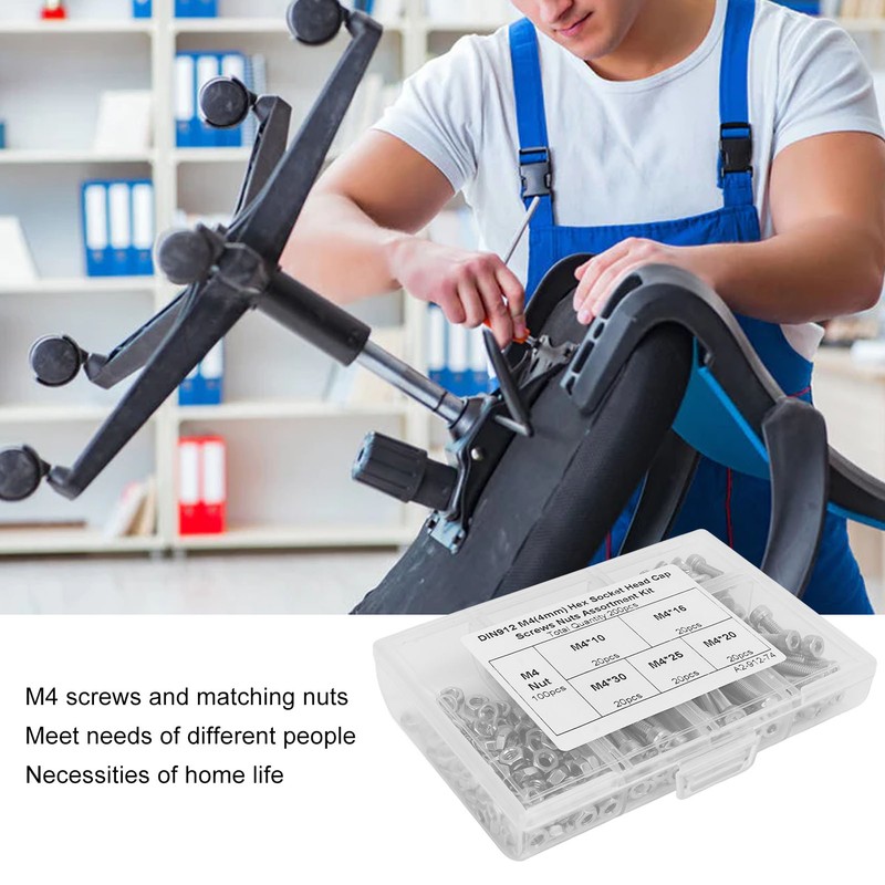 200Pcs Hex Socket Head Cap Screws Nuts Assortment Kit M4