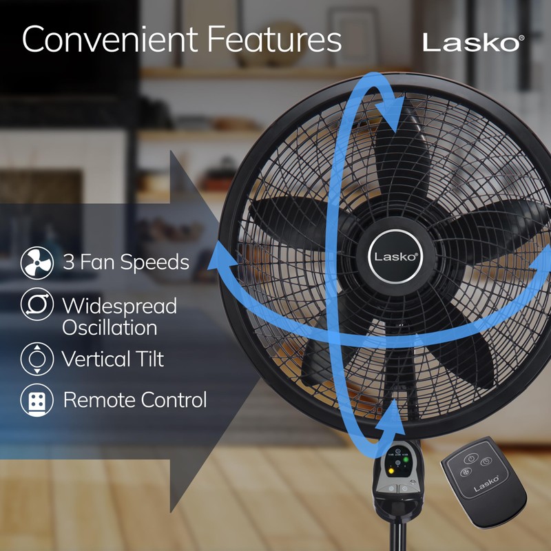 Lasko Oscillating Cyclone Pedestal Fan, Adjustable Height, Timer, Remote Control,