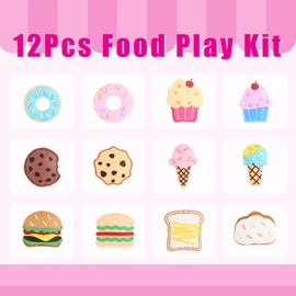 Coola Food Kids' Sewing Kit, Fabric Food Play Set Ages 6-12, Educational & Fun Craft for Beginner, Includes Cookies, Cakes, Ice Cream & Hamburgers, Pack of 12