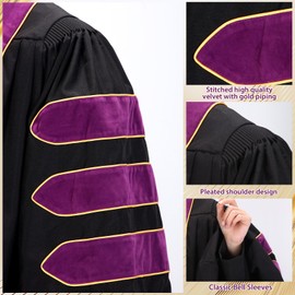Wesiti Unisex Deluxe Doctoral Graduation Gown with Hood Side Tam Academic Faculty Regalia Robe(Size 51,Purple)