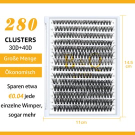 B&Q Individual Eyelashes for Beginners, 30D+40D Mix, Lash Cluster, Individual Lashes for Home Use, Single Eyelashes for Eyelash Extensions, Pack of 280 (30D+40D, D-9–15 mm Mix)