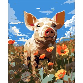 sukoly Paint by Numbers for Adults - Paint by Number Kits for Children Kids Animal,Painting by Numbers for Adults Beginner DIY Canvas Oil Painting 16 x 20 Inch Without Frame (Pig)