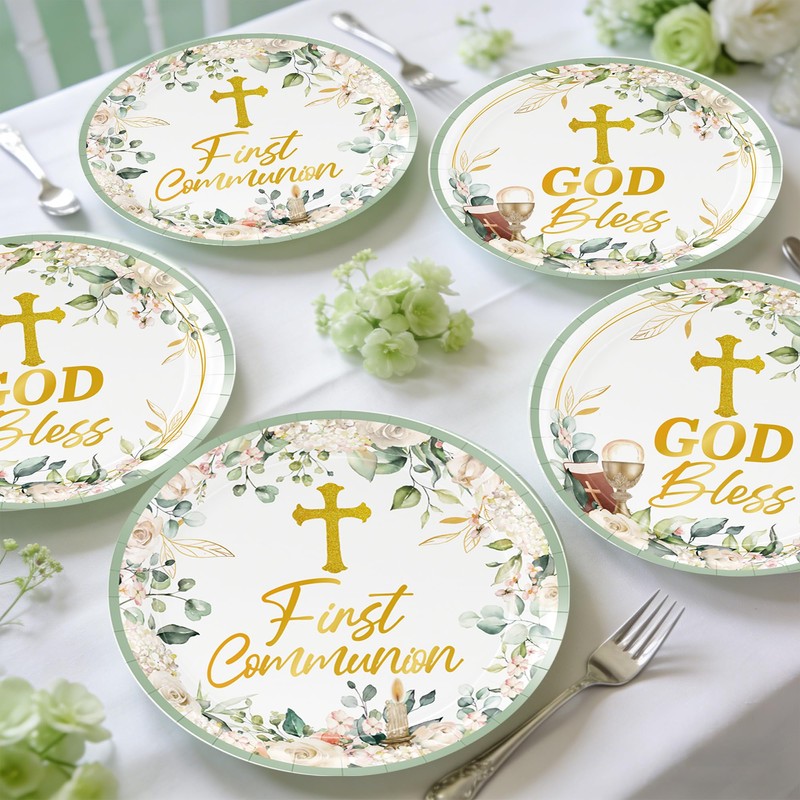 First Communion Party Plates Baptism Party Decorations Supplies God Bless